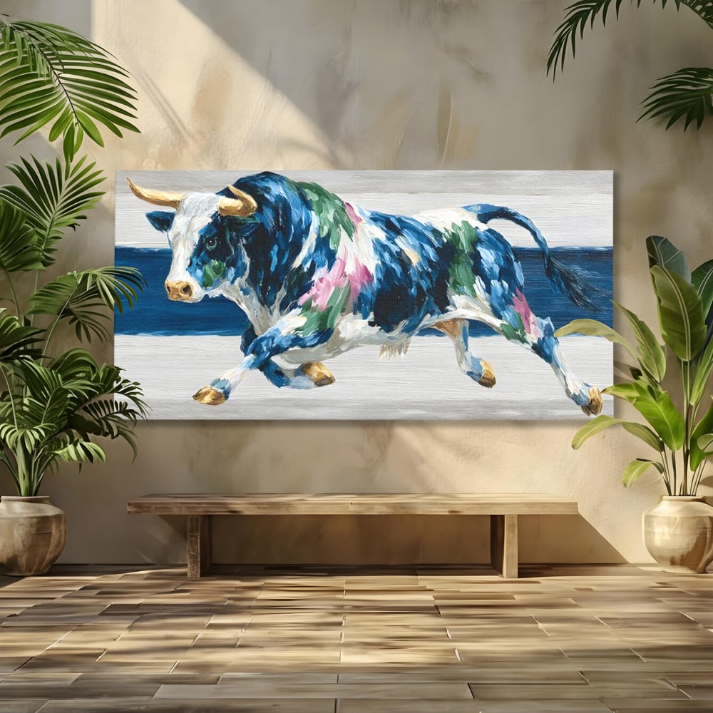 Tablou canvas cu tablou canvas pictura taur in miscare, fara rama, pe sasiu de lemn